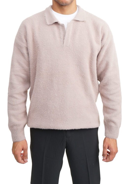 Mohair Polo Pullover–Light Cafe