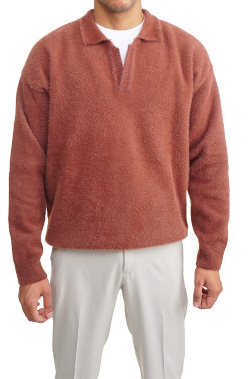 Mohair Polo Pullover -Terracotta