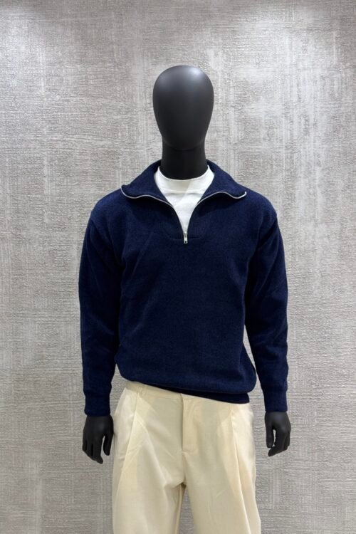 Knitwear zipper pullover-Navy Blue