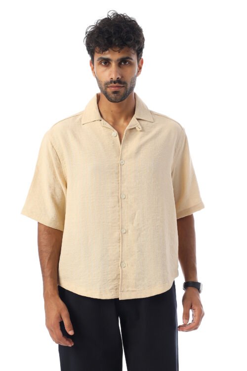 قميص نص كم بوكسي فيت – beige